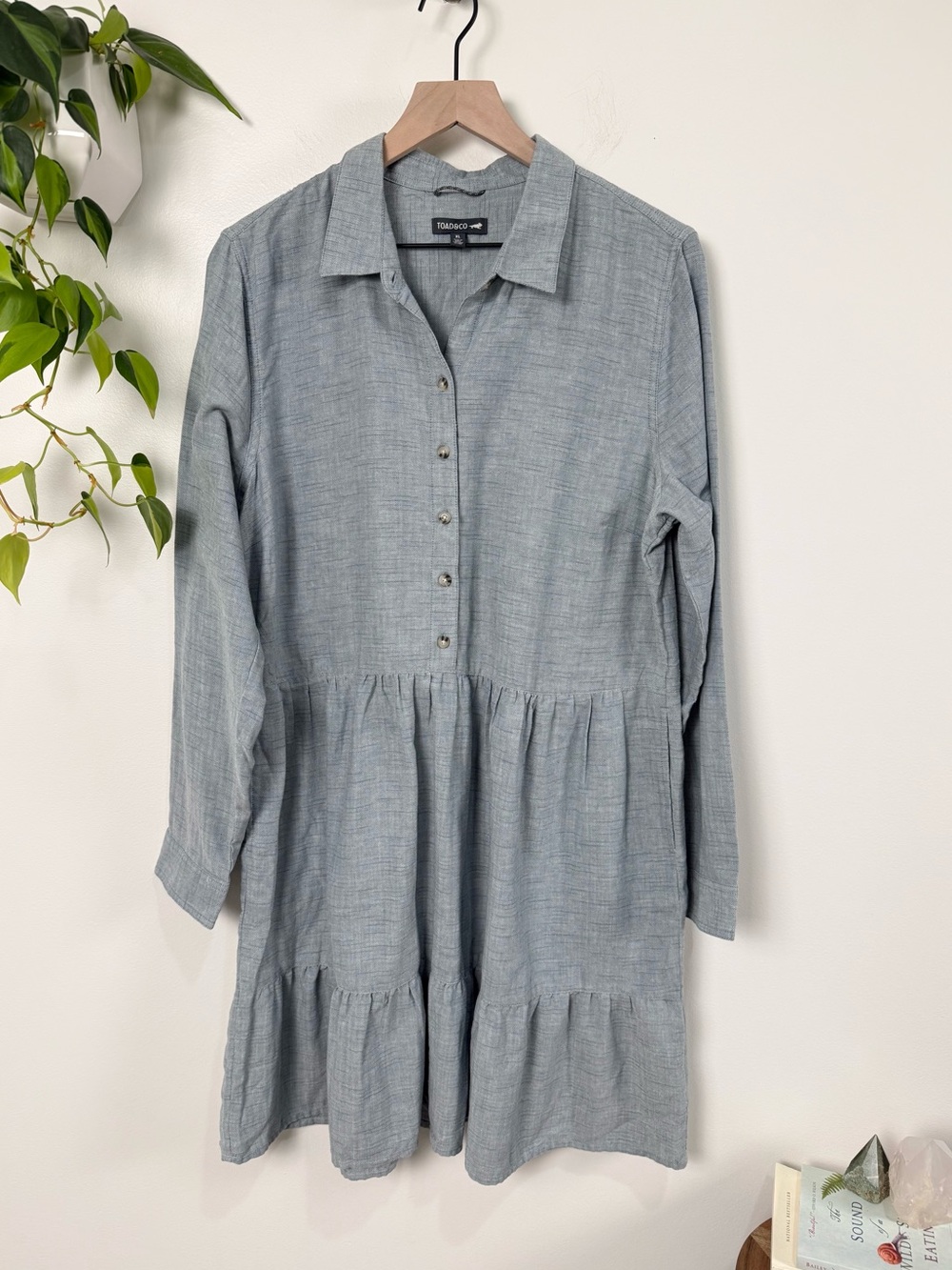 Toad & Co Women's Re-form Tiered Dress Long Sleeve Blue Slate Size XL Recycled